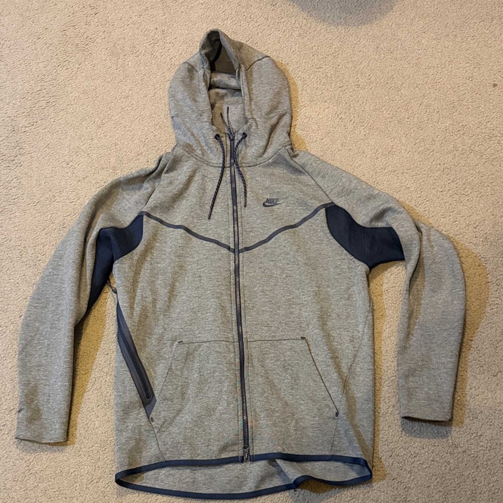 Nike Tech Fleece Gray and Navy Zip-Up Hoodie Size Large